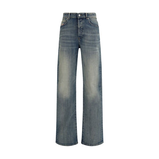 Jeans de pierna recta de algodón azul