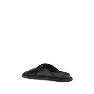 Flache Sandalen aus schwarzem Kalbsleder (Bos taurus)
