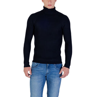Blauer Viskose-Rollkragenpullover