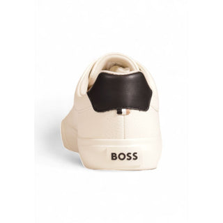 Cremefarbene Low-Top-Sneaker aus Leder