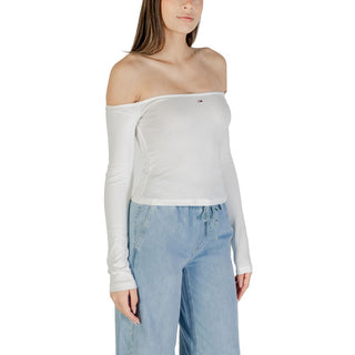 Cremefarbenes Langarm-T-Shirt aus recycelter Baumwolle
