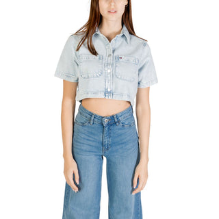 Camisa de Manga Corta de Algodón Reciclado Azul Claro