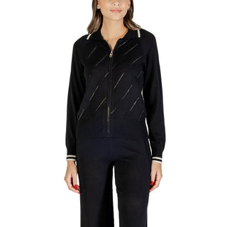 Schwarz-weiße Viskose-Strickjacke