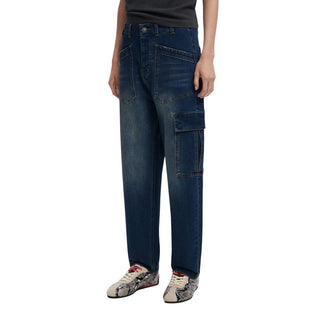 Blaue Boyfriend-Jeans aus Baumwolle