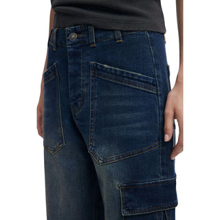 Blaue Boyfriend-Jeans aus Baumwolle