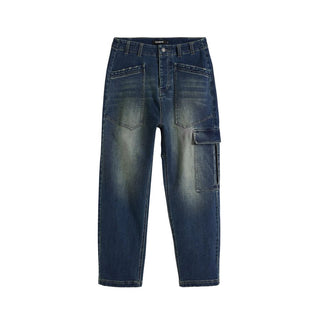 Blaue Boyfriend-Jeans aus Baumwolle