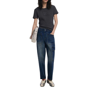 Blaue Boyfriend-Jeans aus Baumwolle