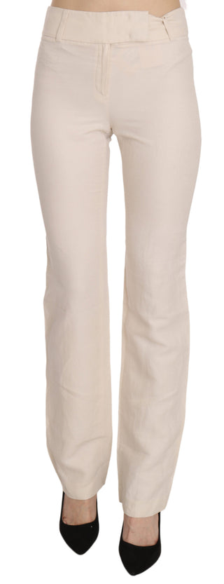 Weiße ausgestellte Hose aus Seidenmischung mit hoher Taille