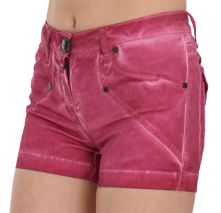 Pinkfarbene mittelhohe Mini-Jeansshorts aus Baumwolle