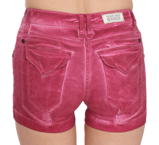 Pinkfarbene mittelhohe Mini-Jeansshorts aus Baumwolle