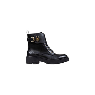 Black Artificial Leather Lace-Up Boots
