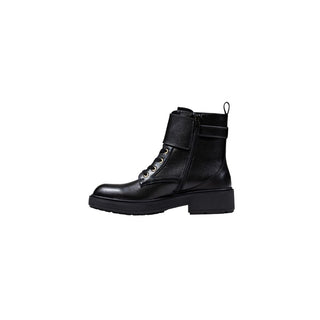 Black Artificial Leather Lace-Up Boots