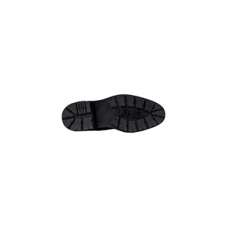 Black Artificial Leather Lace-Up Boots