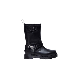 Schwarze Leder-Schnürstiefel