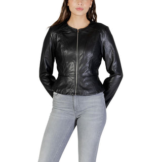 Chaqueta de cuero de poliéster negra