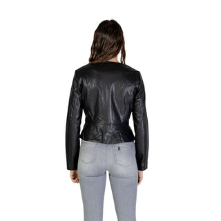 Chaqueta de cuero de poliéster negra