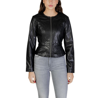 Chaqueta de cuero de poliéster negra
