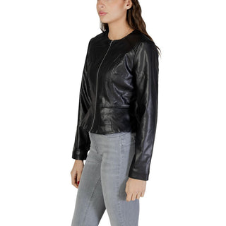 Chaqueta de cuero de poliéster negra