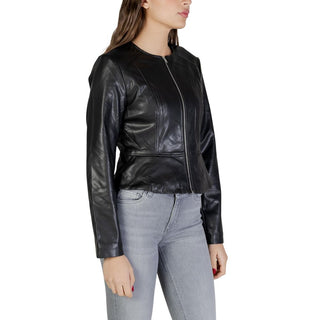 Chaqueta de cuero de poliéster negra
