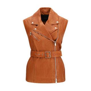 Chaqueta sin mangas de piel de cabra marrón  