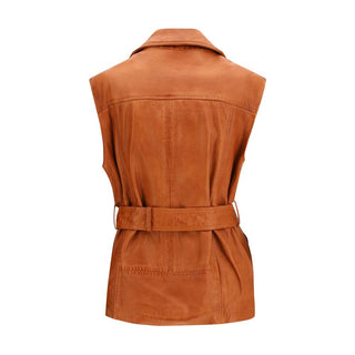 Chaqueta sin mangas de piel de cabra marrón  