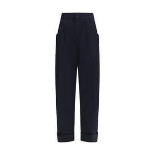 Blue Cotton Casual Pants