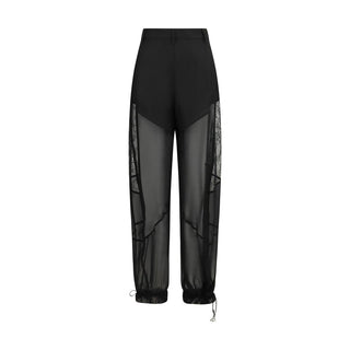 Black Polyester Casual Pants