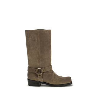 Beige Kalbsleder-Schnürstiefel