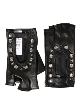 Guantes mitones negros decorados para mujer hasta la muñeca