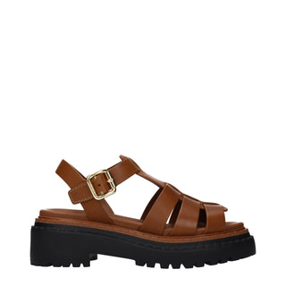 Braune Leder-Plateausandalen