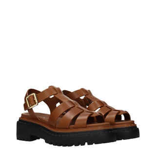 Braune Leder-Plateausandalen