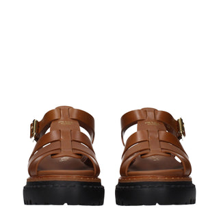 Braune Leder-Plateausandalen