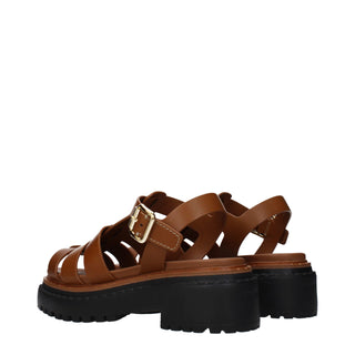 Braune Leder-Plateausandalen