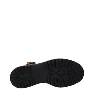 Braune Leder-Plateausandalen