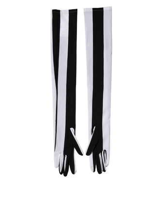 Guantes de mujer de nailon negro con rayas blancas hasta el codo