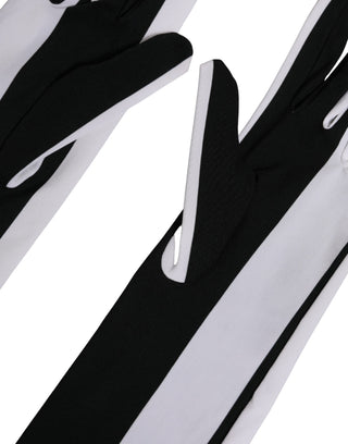 Schwarz-weiß gestreifte Nylon-Ellbogenhandschuhe für Damen