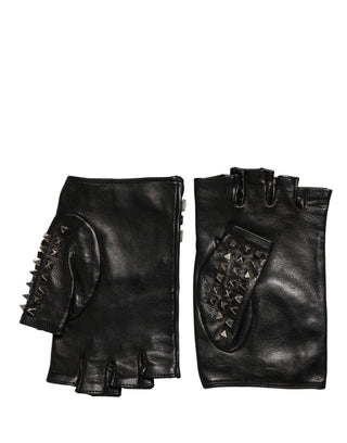 Black Embellished Wrist Length Mitten Women Gloves