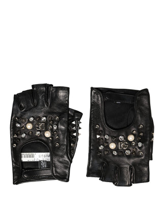 Guantes mitones negros decorados para mujer hasta la muñeca