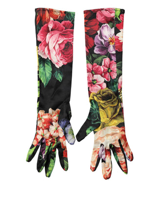 Guantes de mujer multicolor con estampado floral hasta el codo