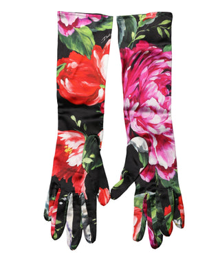 Guantes de mujer multicolor con estampado floral hasta el codo
