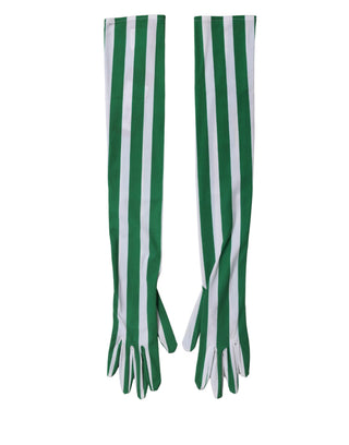 Guantes de mujer de nailon verde con rayas blancas hasta el codo