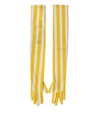 Guantes de mujer de nailon amarillo con rayas blancas hasta el codo
