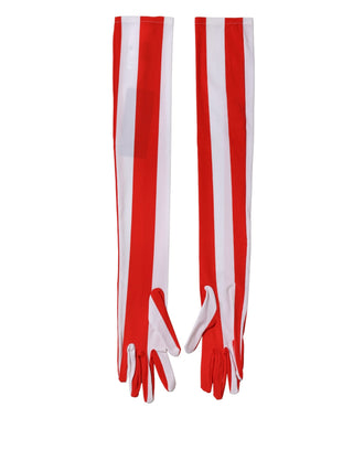 Guantes de mujer de nailon rojo con rayas blancas hasta el codo