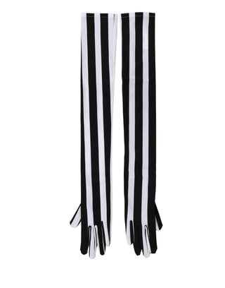 Guantes de mujer de nailon negro con rayas blancas hasta el codo