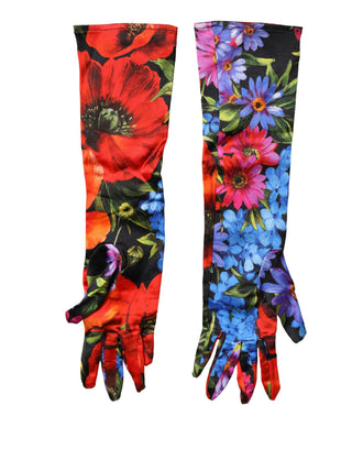 Guantes de mujer multicolor con estampado floral hasta el codo