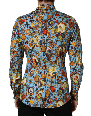 Blaues Baumwollhemd mit Juwelenprint und Knöpfen GOLD