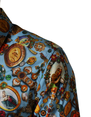 Blaues Baumwollhemd mit Juwelenprint und Knöpfen GOLD
