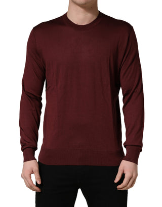 Maroonfarbener Herrenpullover aus Seide mit Rundhalsausschnitt