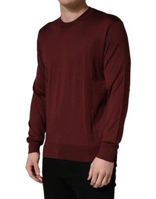 Maroonfarbener Herrenpullover aus Seide mit Rundhalsausschnitt