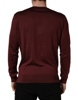 Maroonfarbener Herrenpullover aus Seide mit Rundhalsausschnitt